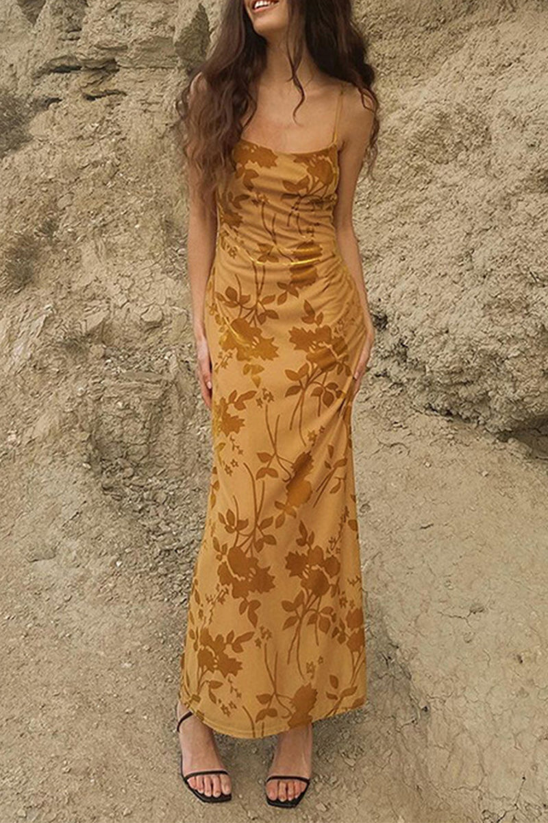 Sexy Floral Print Backless U Neck Sling Dresses - Fashionpara