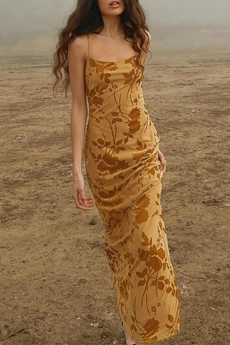 Sexy Floral Print Backless U Neck Sling Dresses - Fashionpara