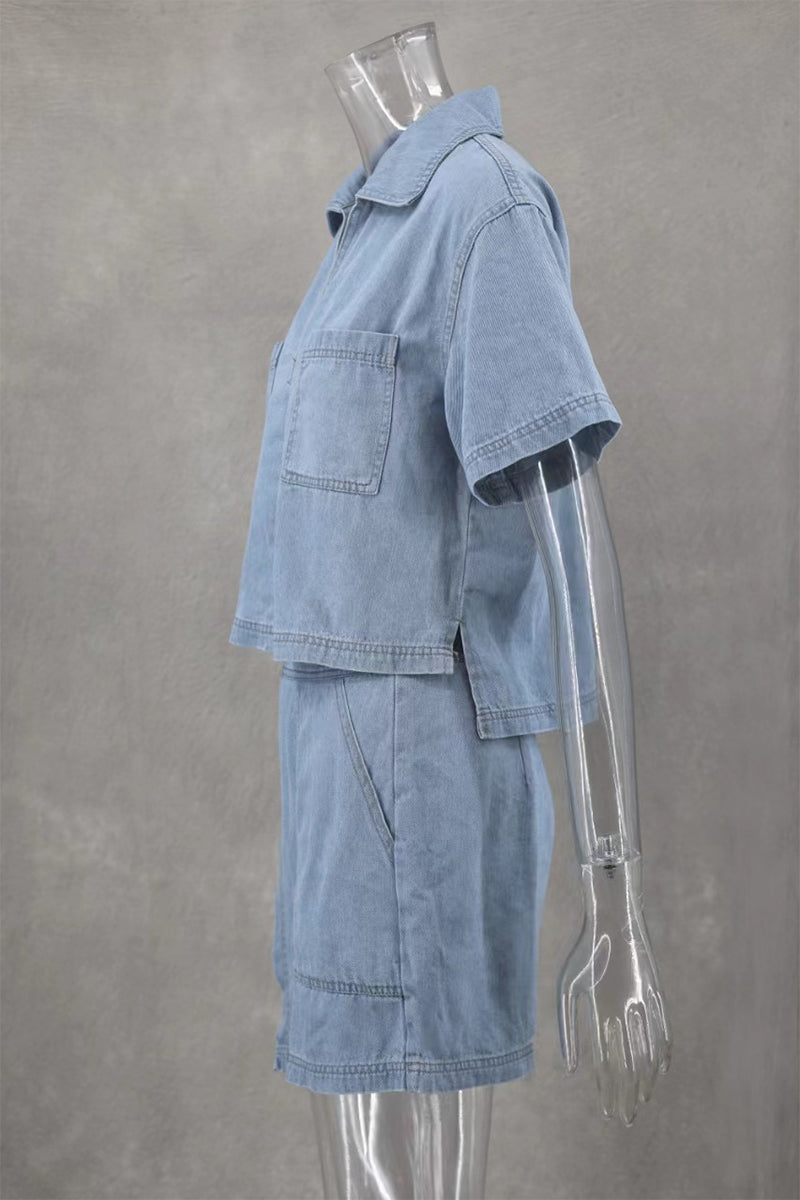 Casual Street Solid Color Pocket Irregular POLO collar Two Pieces - Fashionpara