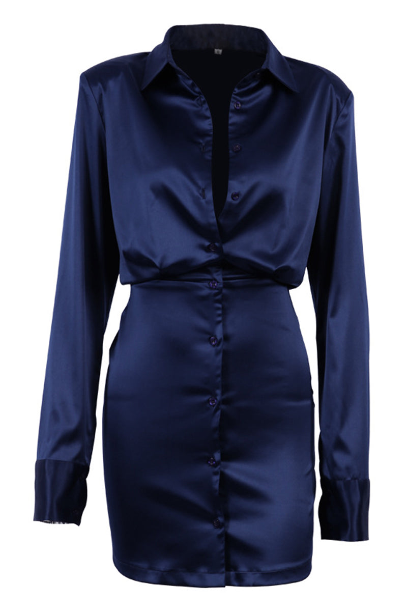 Sexy Solid Color Buttons Turndown Collar Shirt Dresses - Fashionpara