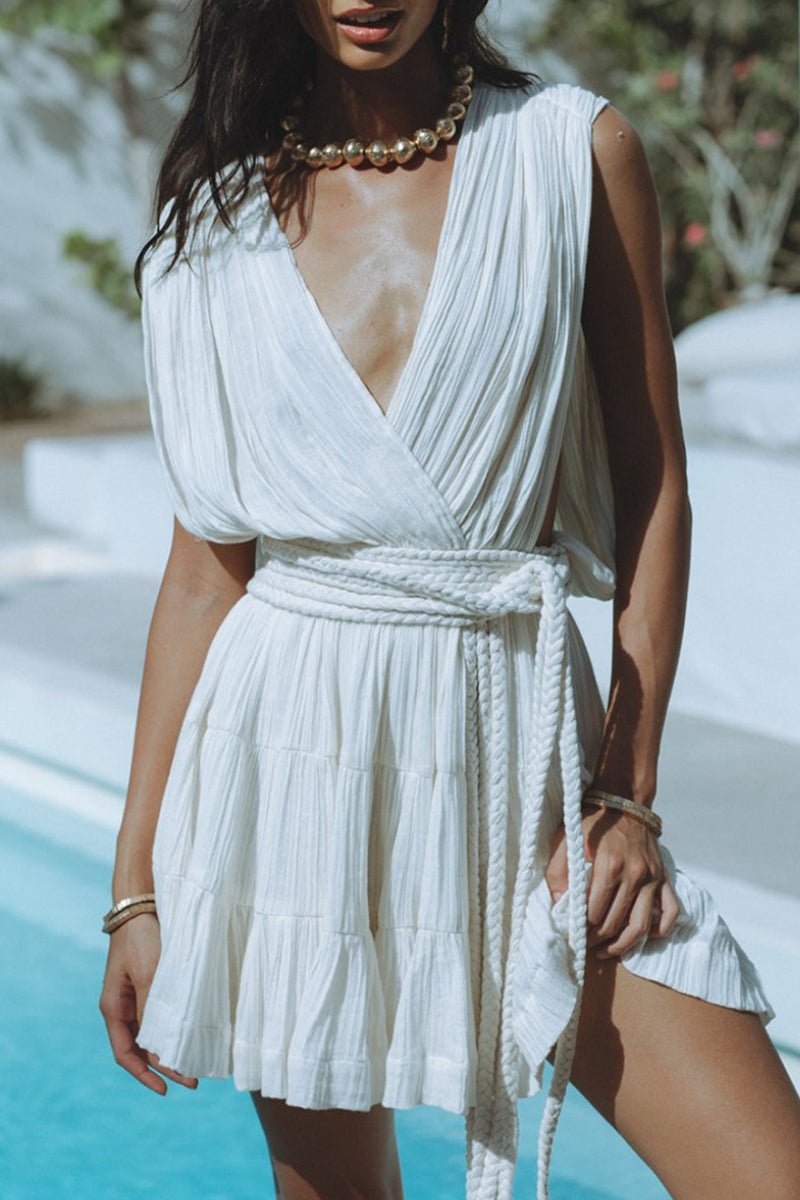 Sexy Daily Lace Up Backless V Neck Sleeveless Dresses(4 Colors)