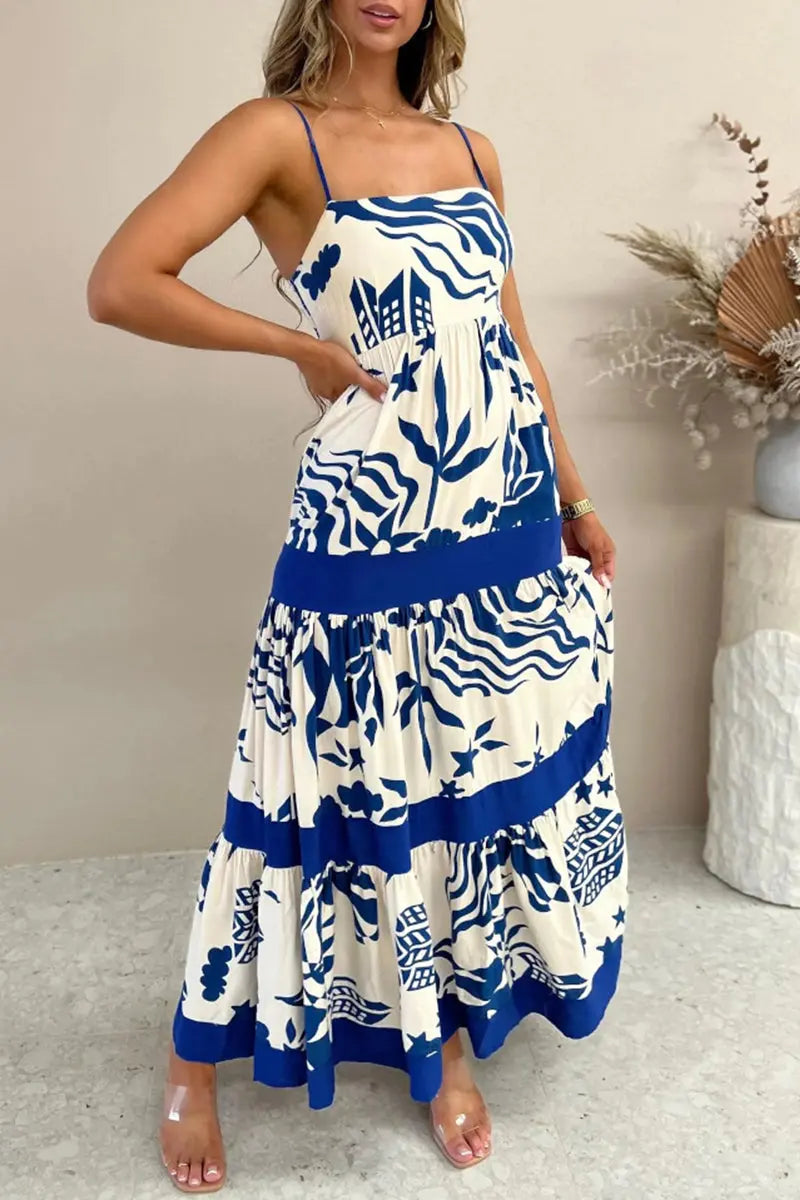 Casual Bohemian Floral Print Pocket Patchwork Contrast Sling Dresses  Fashionpara