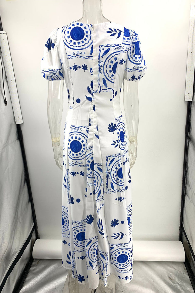 Casual Daily Geometric Print Pocket V Neck A Line Short Sleeve Dress - Fashionpara