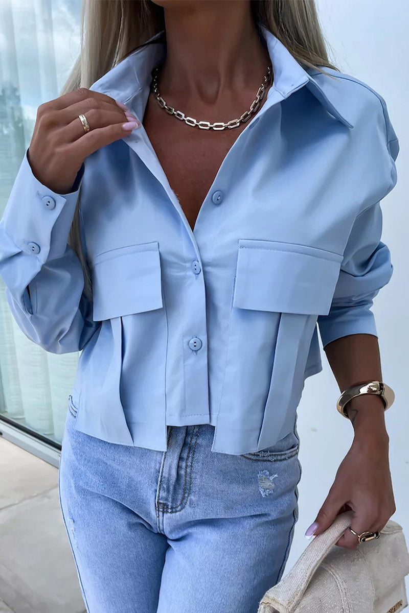 Casual Daily Solid Color Buttons Patchwork Shirt Collar Tops(3 Colors) - Fashionpara