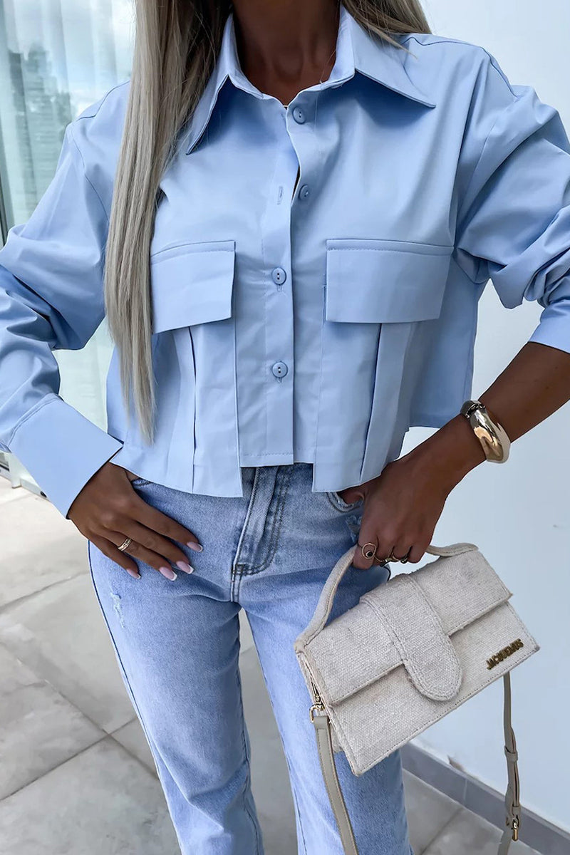 Casual Daily Solid Color Buttons Patchwork Shirt Collar Tops(3 Colors) - Fashionpara