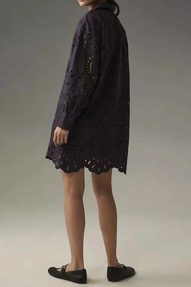 Casual Daily Solid Color Hollow Out Buckle Turndown Collar Blouses(4 Colors)  Fashionpara