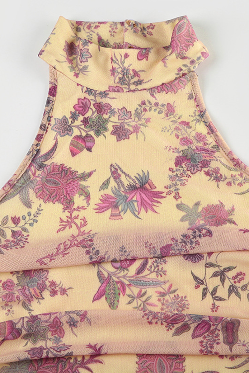 Sexy Floral Print Backless Halter Tops - Fashionpara