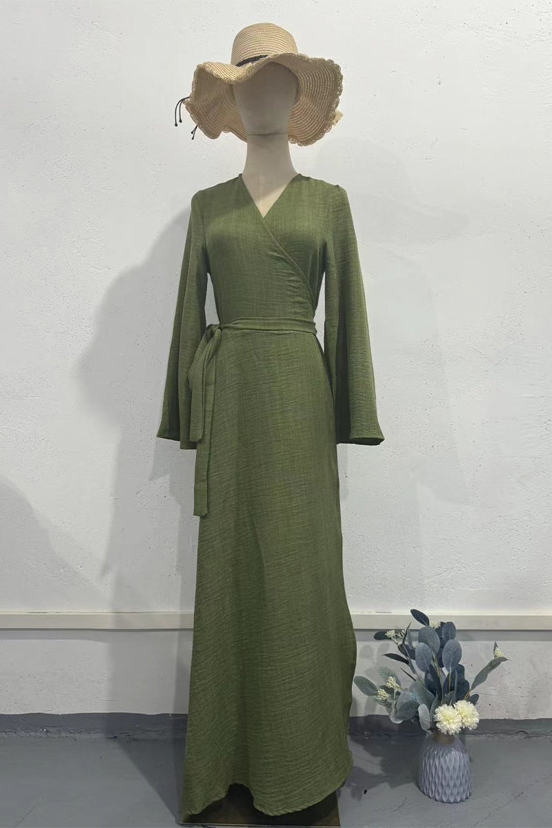 Casual Daily Solid Color Lace Up V Neck A Line Dresses - Fashionpara