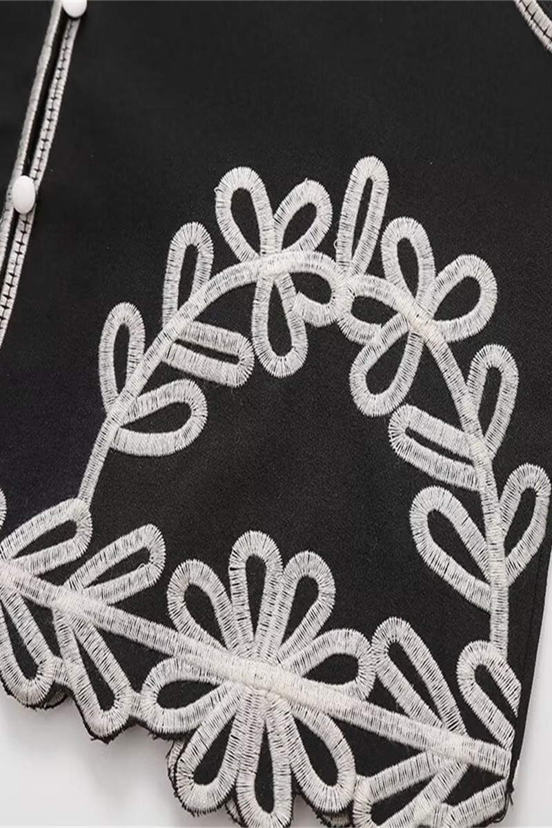 Casual Street Solid Color Embroidered Contrast V Neck Sleeveless Two Pieces - Fashionpara