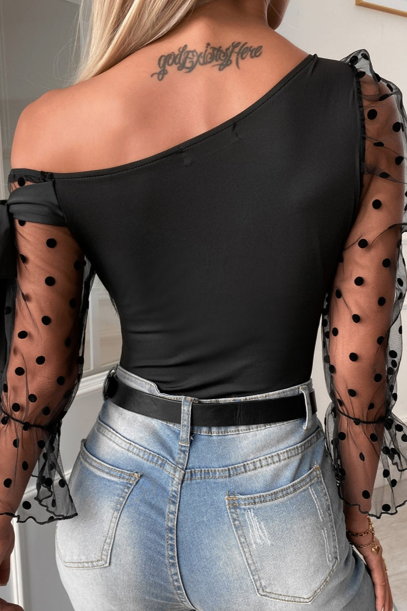 Casual Patchwork Belted Oblique Collar Tops - Fashionpara