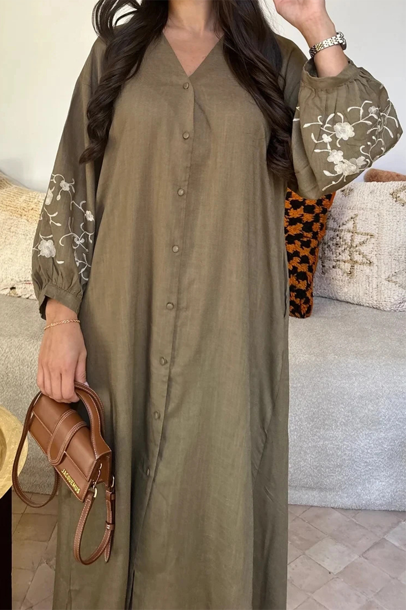 Casual Flowers Buckle Patchwork V Neck A Line Dresses - Fashionpara