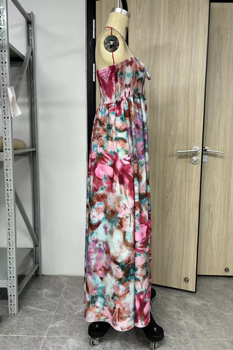 Sexy Vacation Flowers Print Fringed Trim Strapless Strapless Dresses - Fashionpara