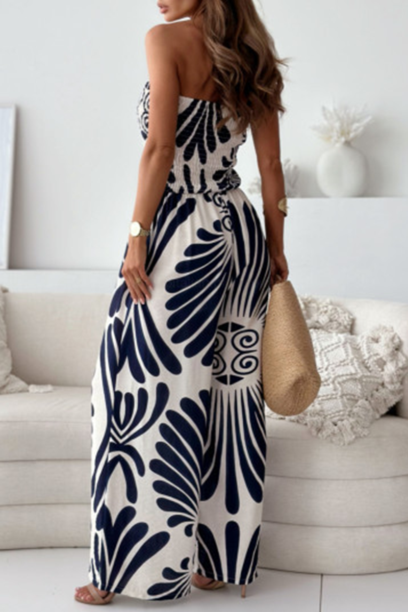 Casual Street Striped Print Pocket Contrast Strapless Loose Jumpsuits(4 Colors) - Fashionpara