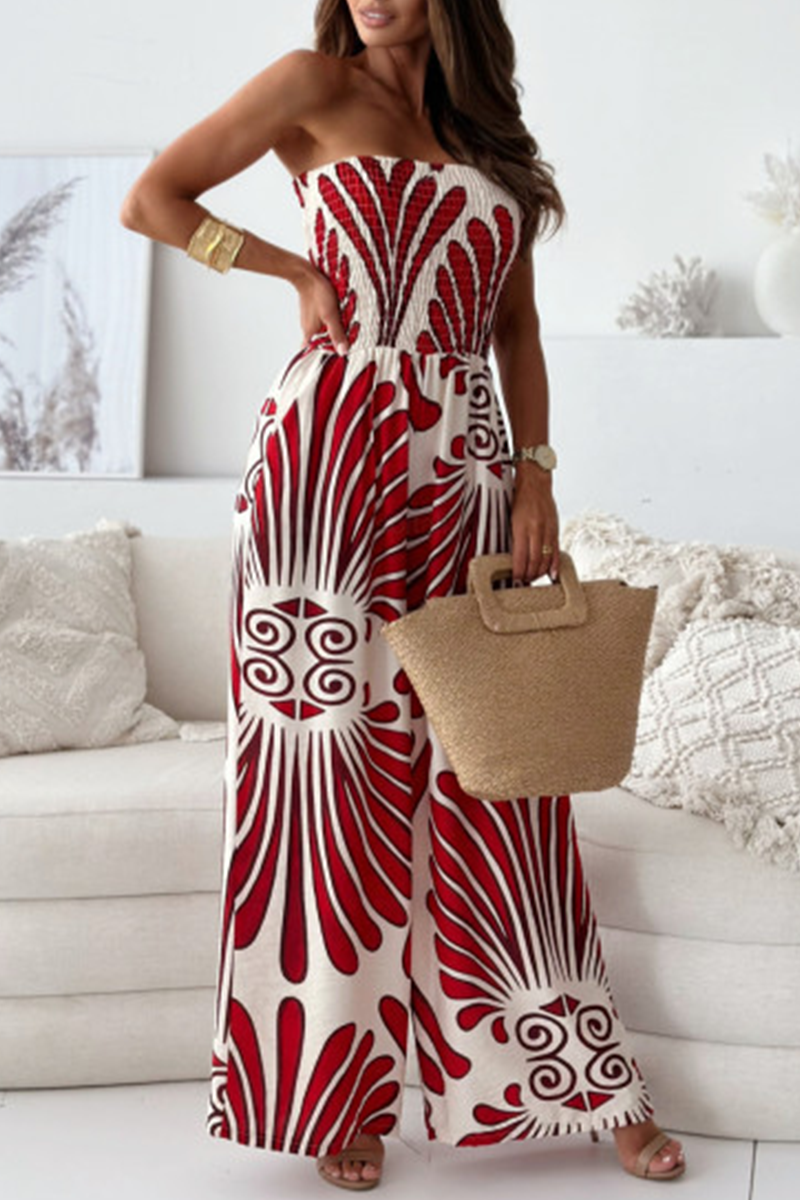 Casual Street Striped Print Pocket Contrast Strapless Loose Jumpsuits(4 Colors) - Fashionpara