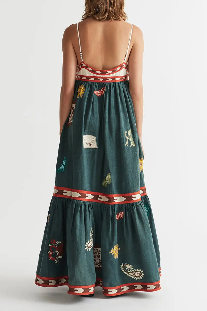 Sexy Vacation Graffiti Print Patchwork Square Neck Sling Dresses  Fashionpara