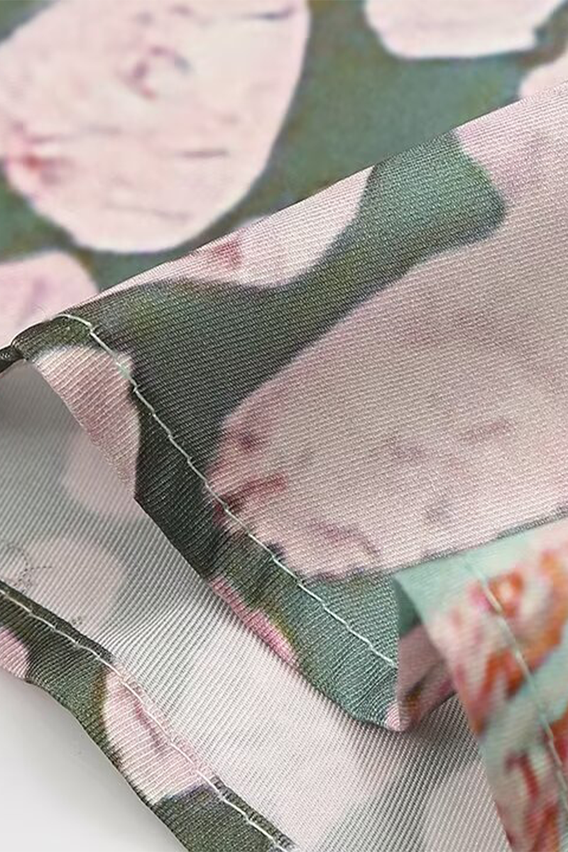 Sexy Floral Print Ruched V Neck A Line Dresses - Fashionpara