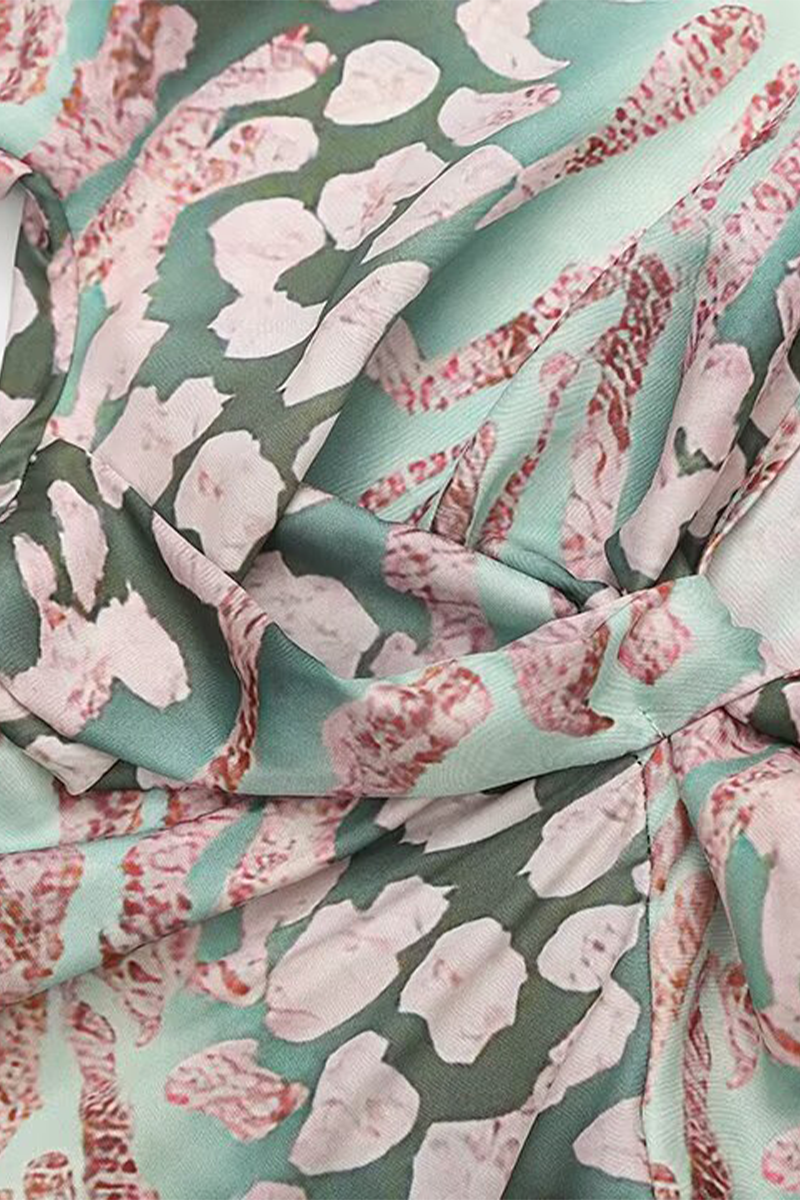 Sexy Floral Print Ruched V Neck A Line Dresses - Fashionpara