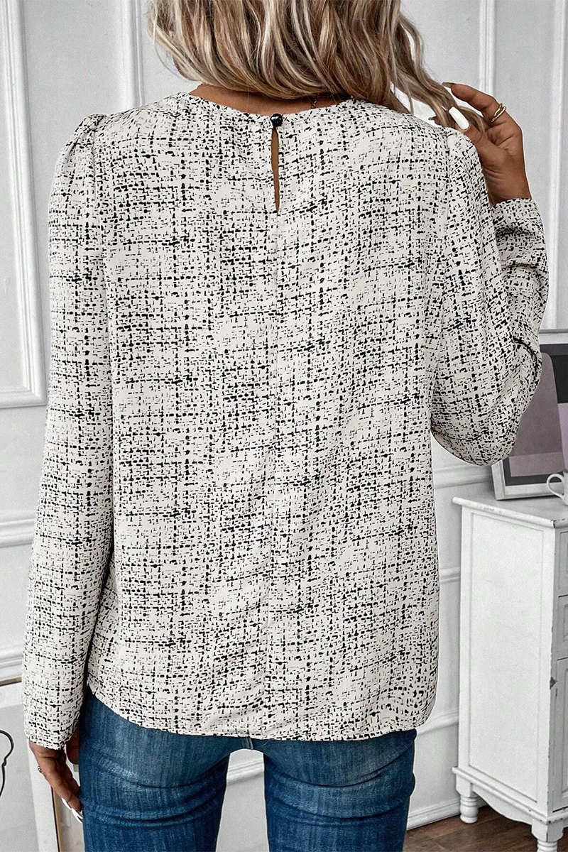 Casual Street Plaid Ruched O Neck Tops - Fashionpara