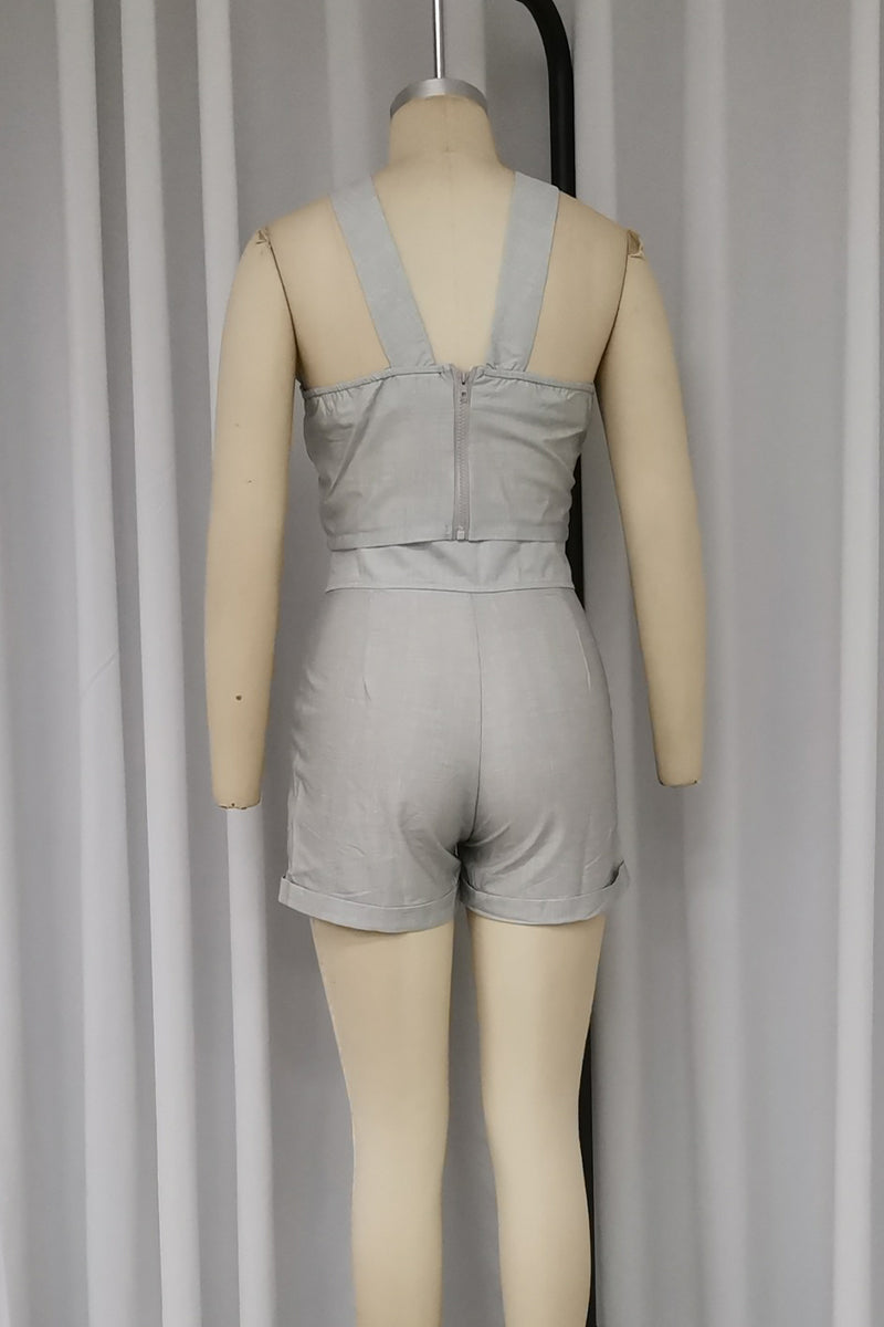 Casual Street Solid Color Pocket Buttons Irregular Zipper Halter Sleeveless Two Pieces - Fashionpara