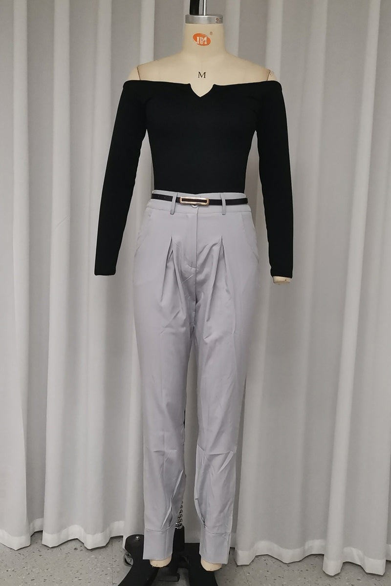 Casual Street Solid Color Pocket Ruched Off Shoulder Long Sleeve Two Pieces - Fashionpara