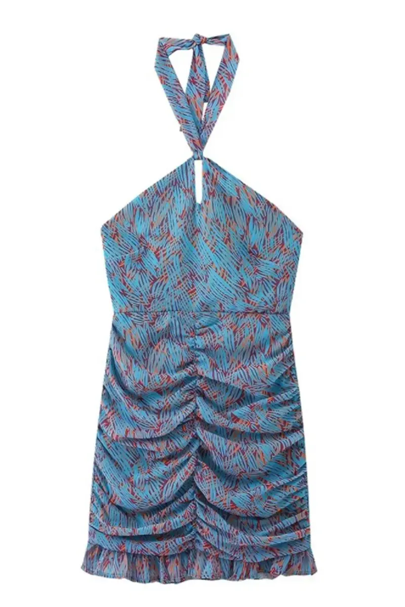 Sexy Geometric Print Lace Up Contrast Halter One Step Skirt Dresses  Fashionpara