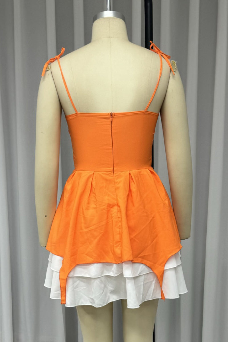 Sexy Solid Color Patchwork Irregular Contrast V Neck Mini Dresses