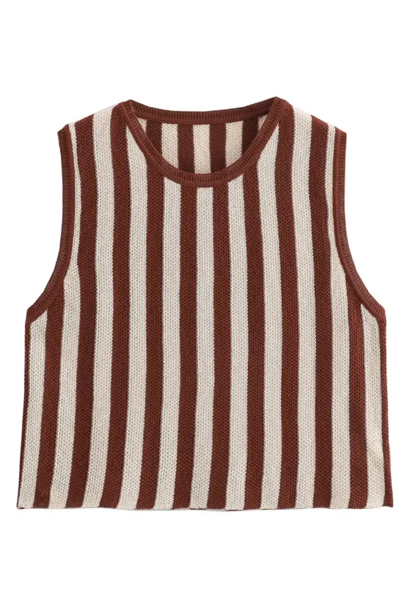 Casual Street Stripe Weave O Neck Sleeveless Two Pieces - Fashionpara