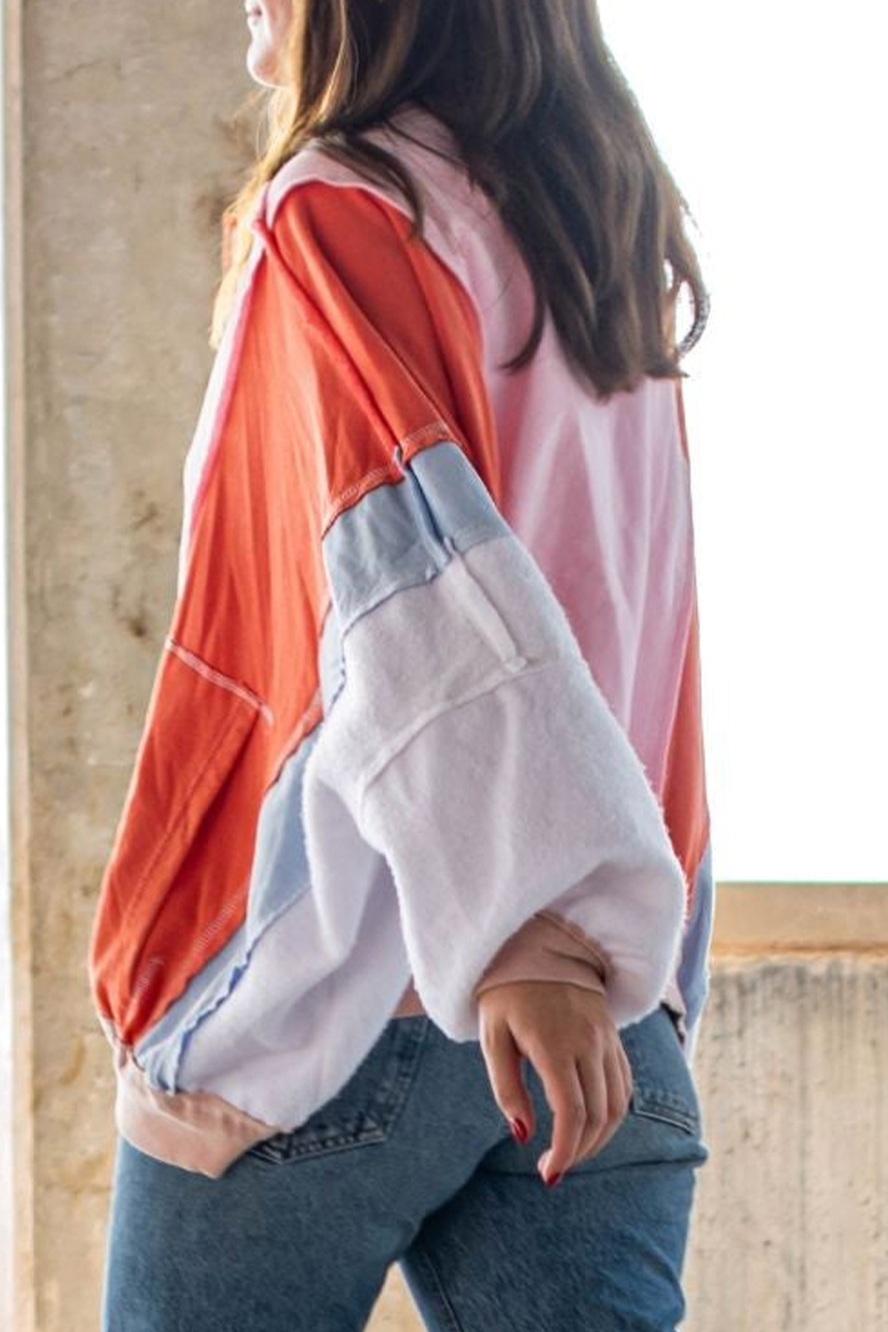 Colorblock Distressed Casual O Neck Blazer Outerwear Jacket