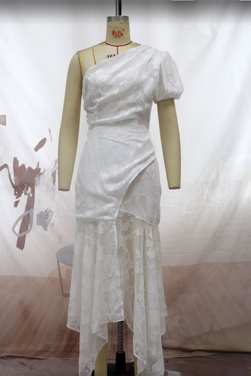 Elegant Solid Patchwork Asymmetrical Oblique Collar Evening Dresses - Fashionpara