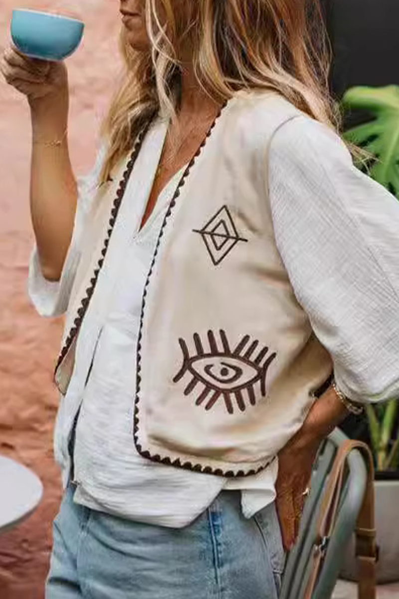 Colorblock Embroidery Cardigan Waistcoat for Stylish Layers