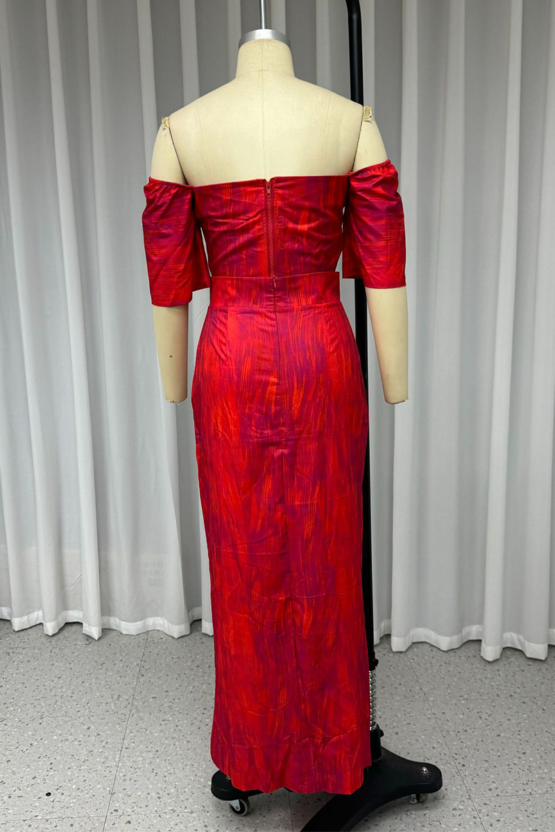 Sexy Street Gradient Print Zipper Off Shoulder Short Sleeve Two Pieces - Fashionpara