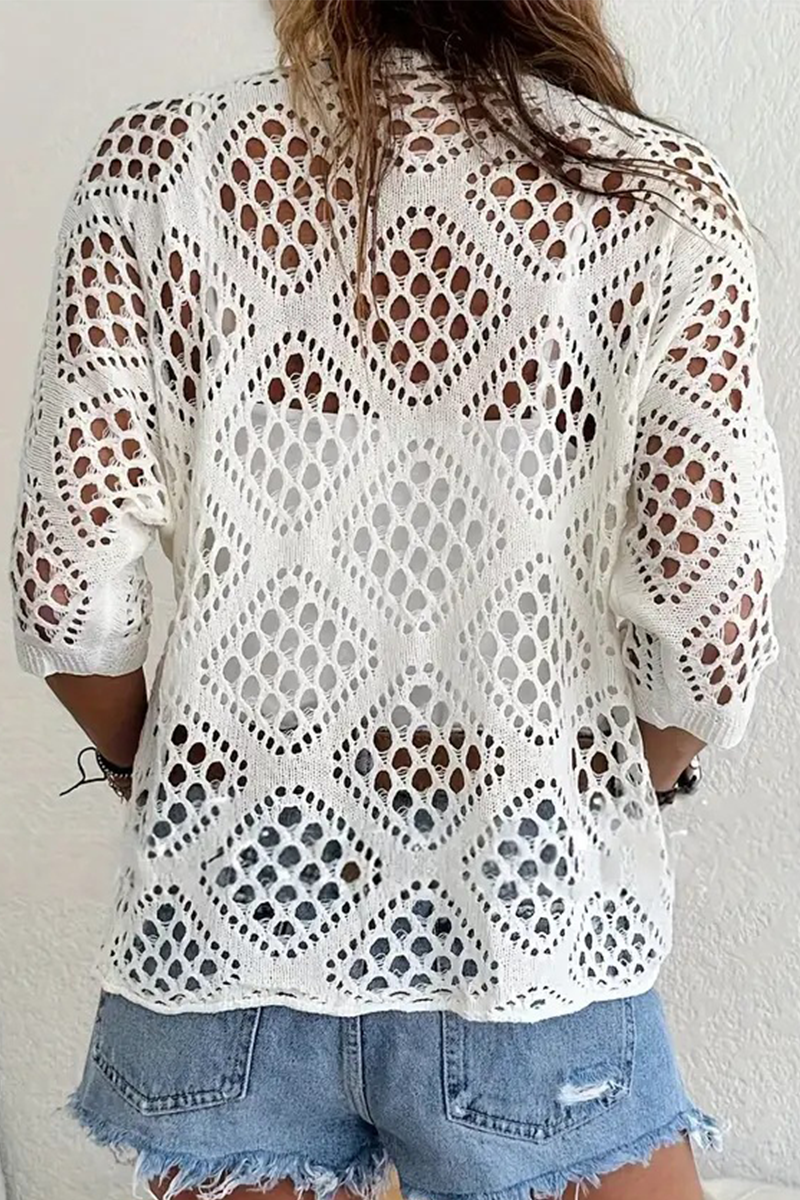 Bohonini V Neck Hollow Out Sweater for Casual Elegance