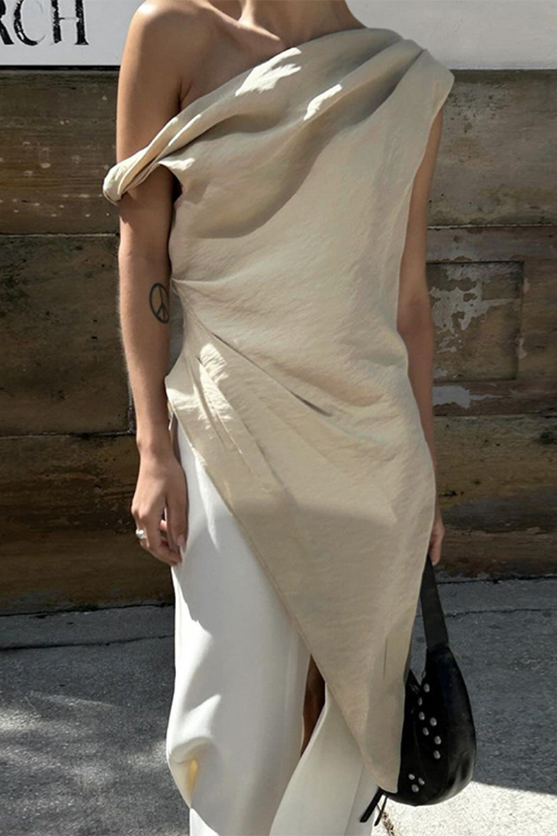 Sexy Solid Color Irregular Sloping Shoulder T-Shirts - Fashionpara