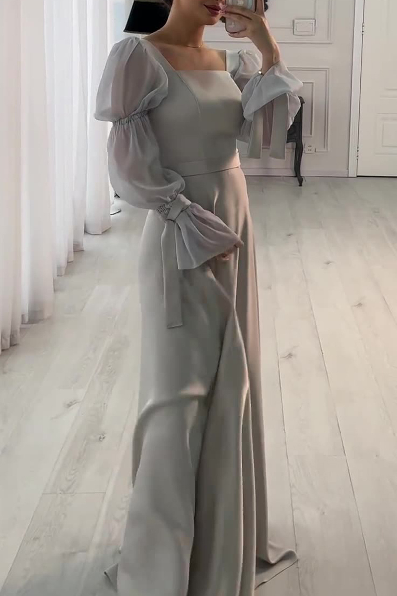 Celebrities Elegant Solid Color Lace Up Square Neck Evening Dresses - Fashionpara