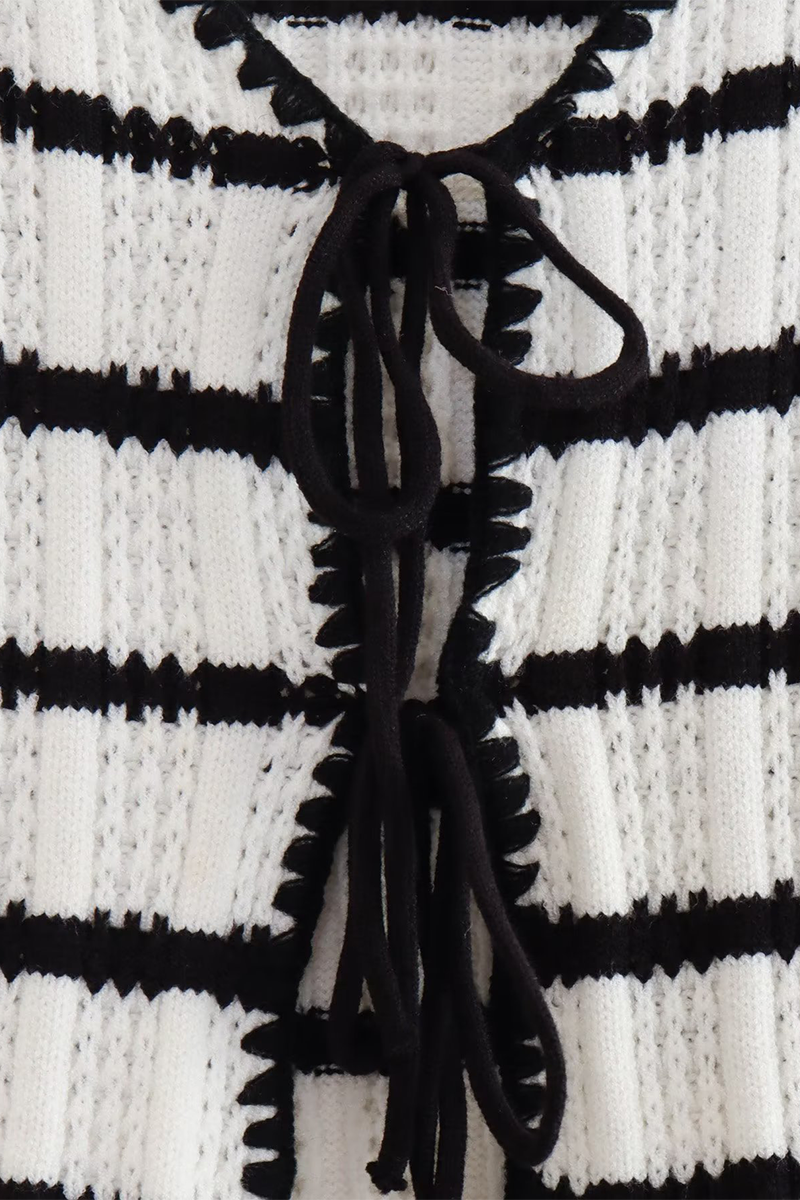 Casual Street Stripe Lace Up Knit Contrast V Neck Sleeveless Two Pieces - Fashionpara