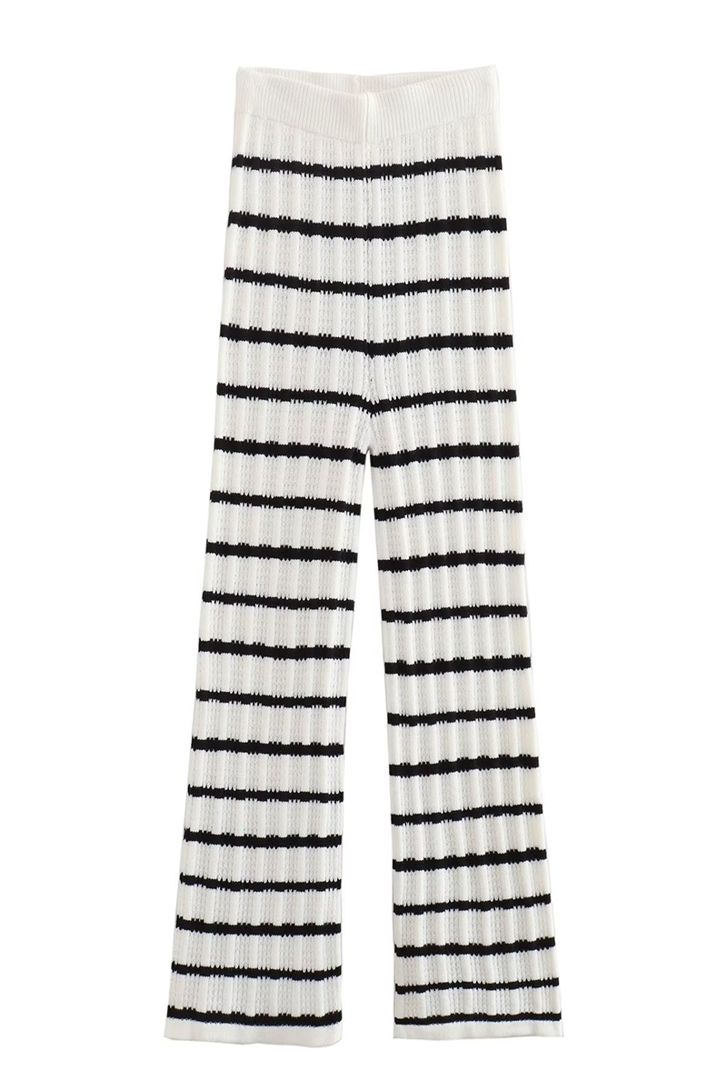 Casual Street Stripe Lace Up Knit Contrast V Neck Sleeveless Two Pieces - Fashionpara