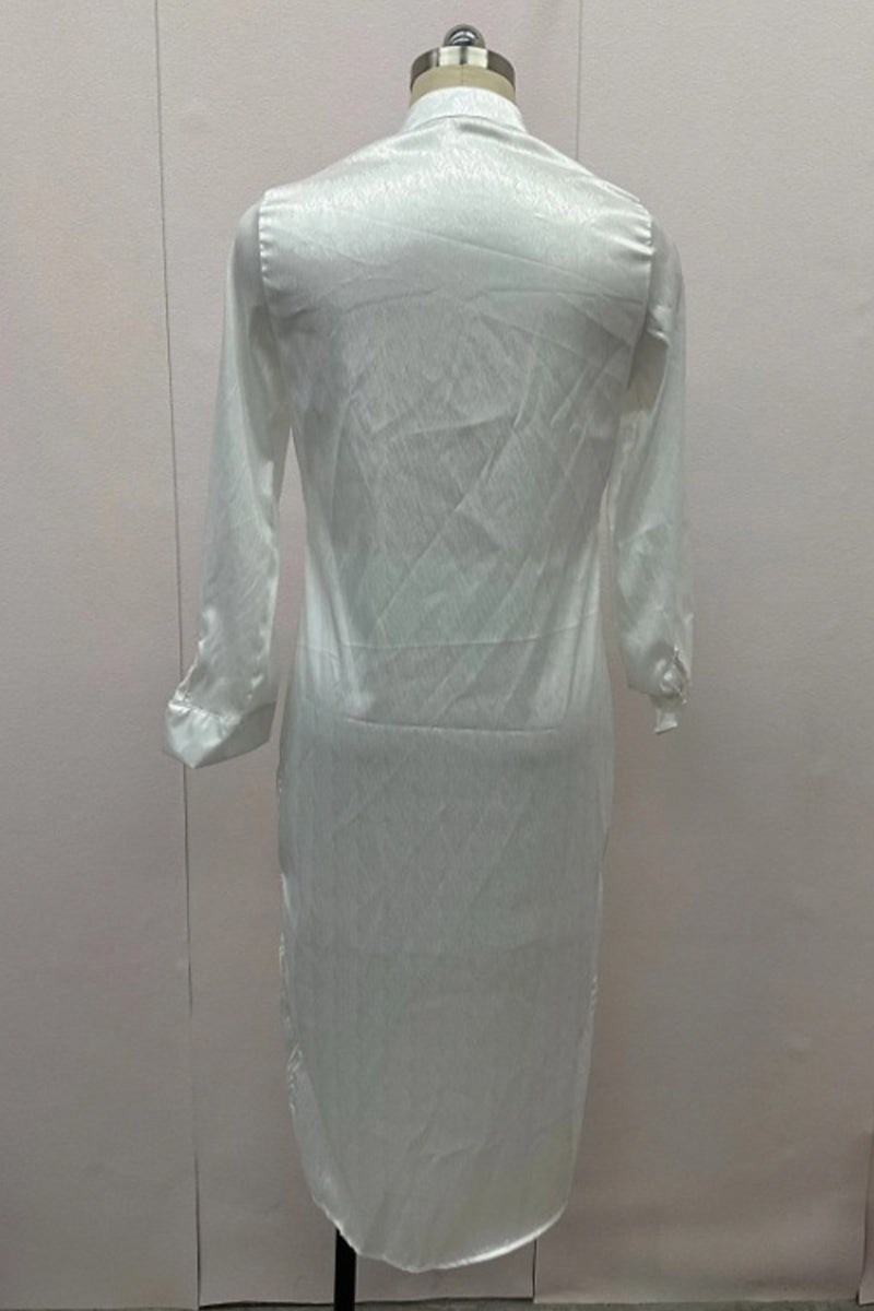 Casual Daily Solid Color Buckle Mandarin Collar A Line Dresses - Fashionpara