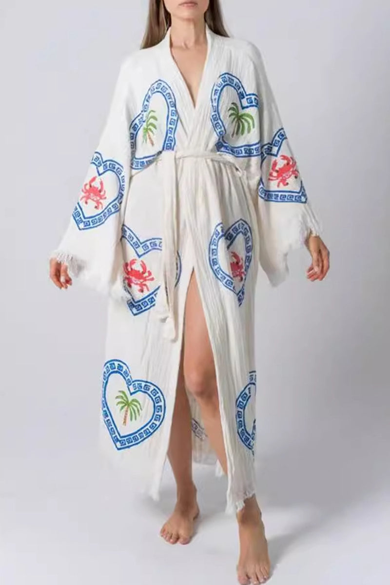 Casual Daily Love Print Lace Up V Neck Printed Dresses - Fashionpara