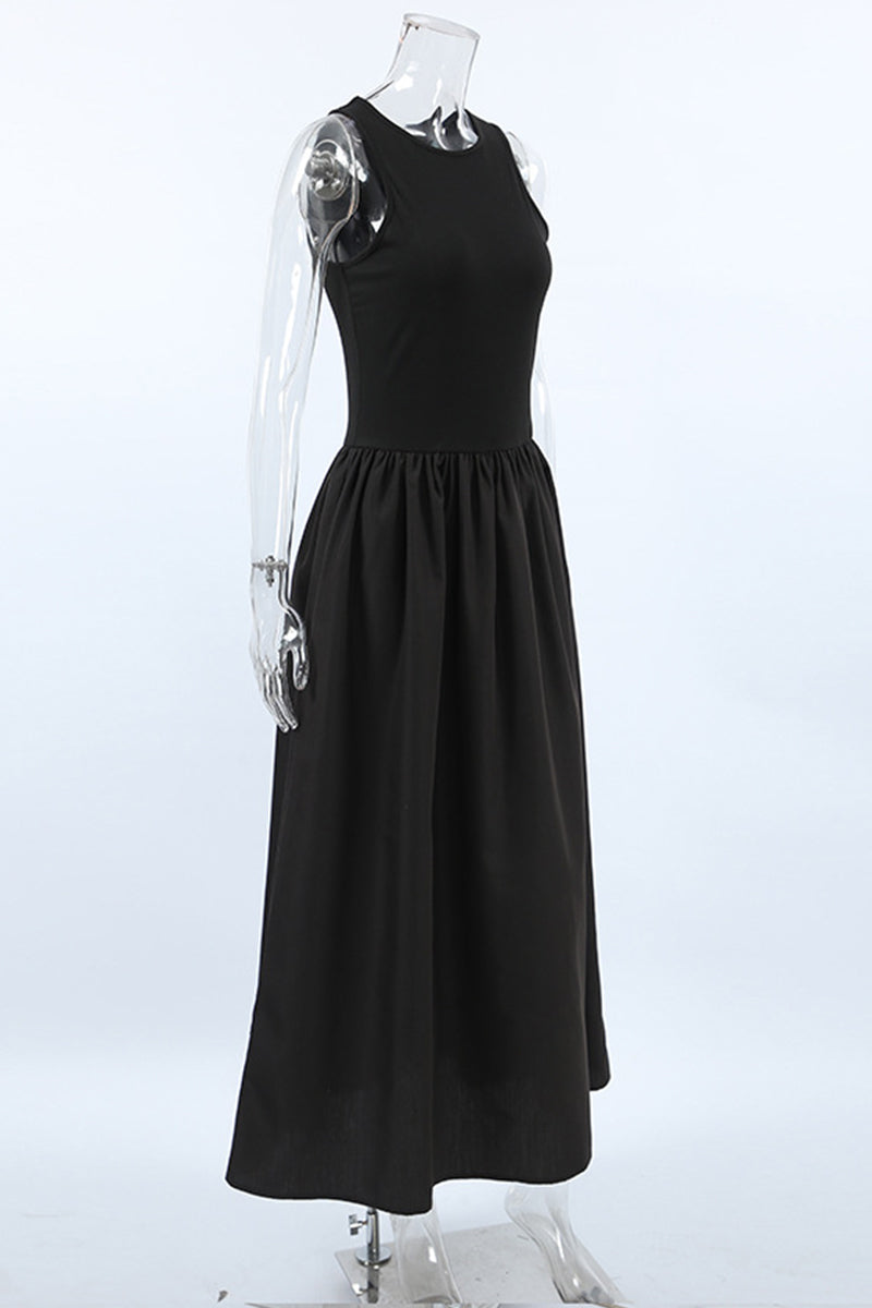 Casual Street Solid Color Ruched O Neck Vest Dresses - Fashionpara