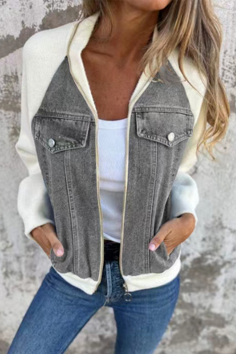 Stylish Casual Zippered Contrast Collar Blazer in 8 Colors