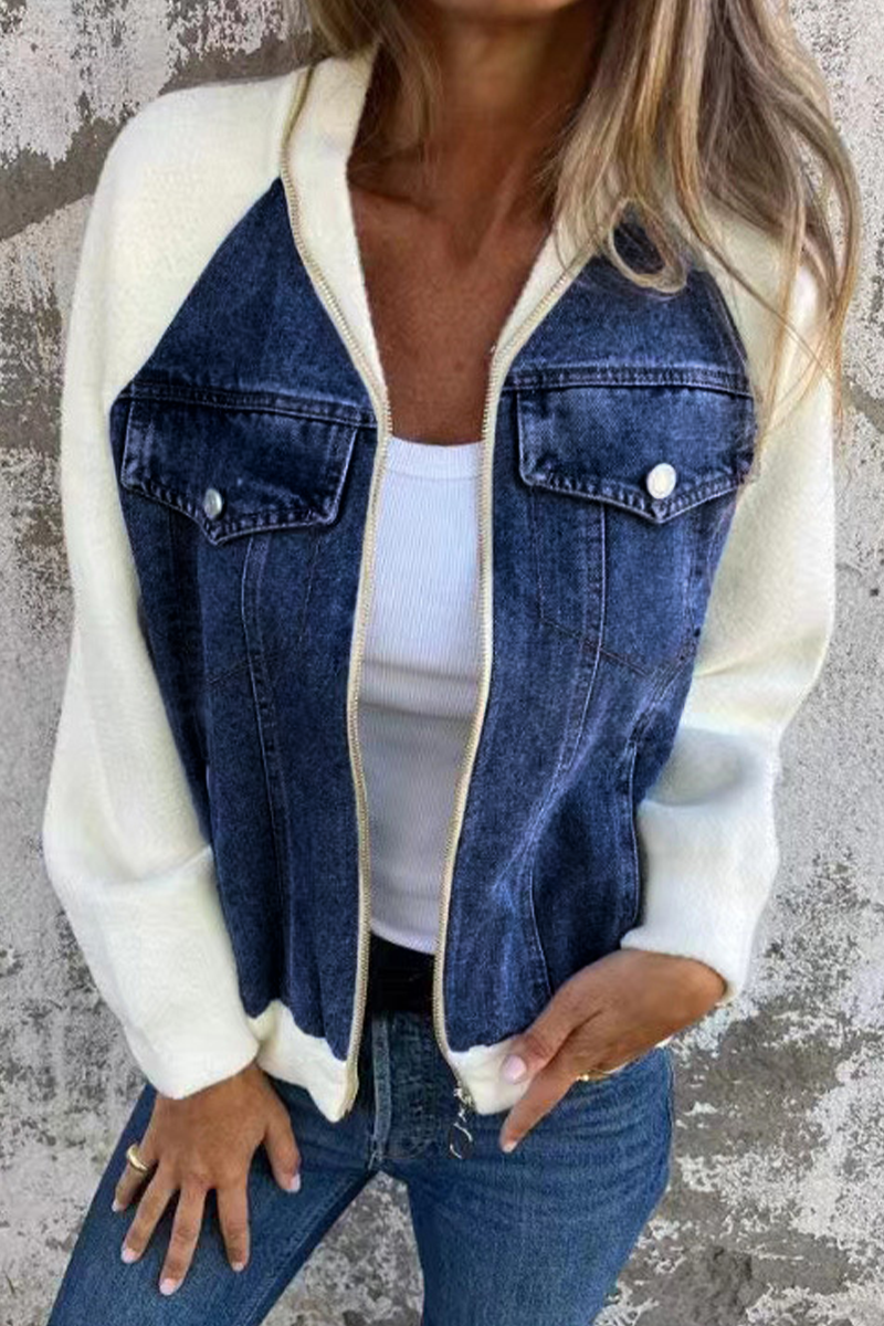 Stylish Casual Zippered Contrast Collar Blazer in 8 Colors