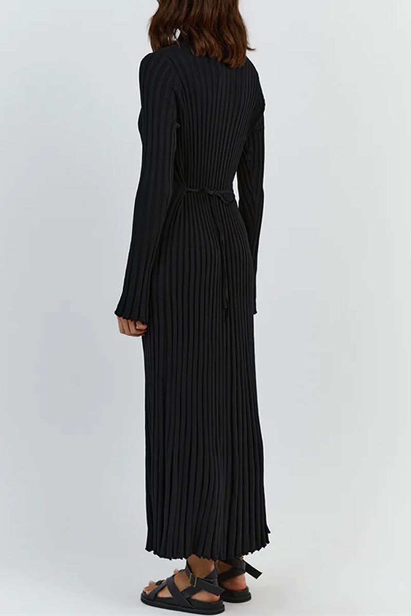 Casual Daily Solid Color Potholes O Neck Long Sleeve Dresses - Fashionpara