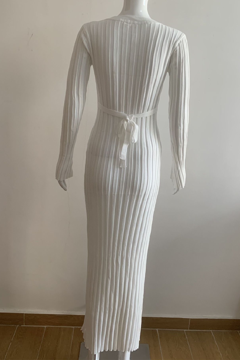 Casual Daily Solid Color Potholes O Neck Long Sleeve Dresses - Fashionpara