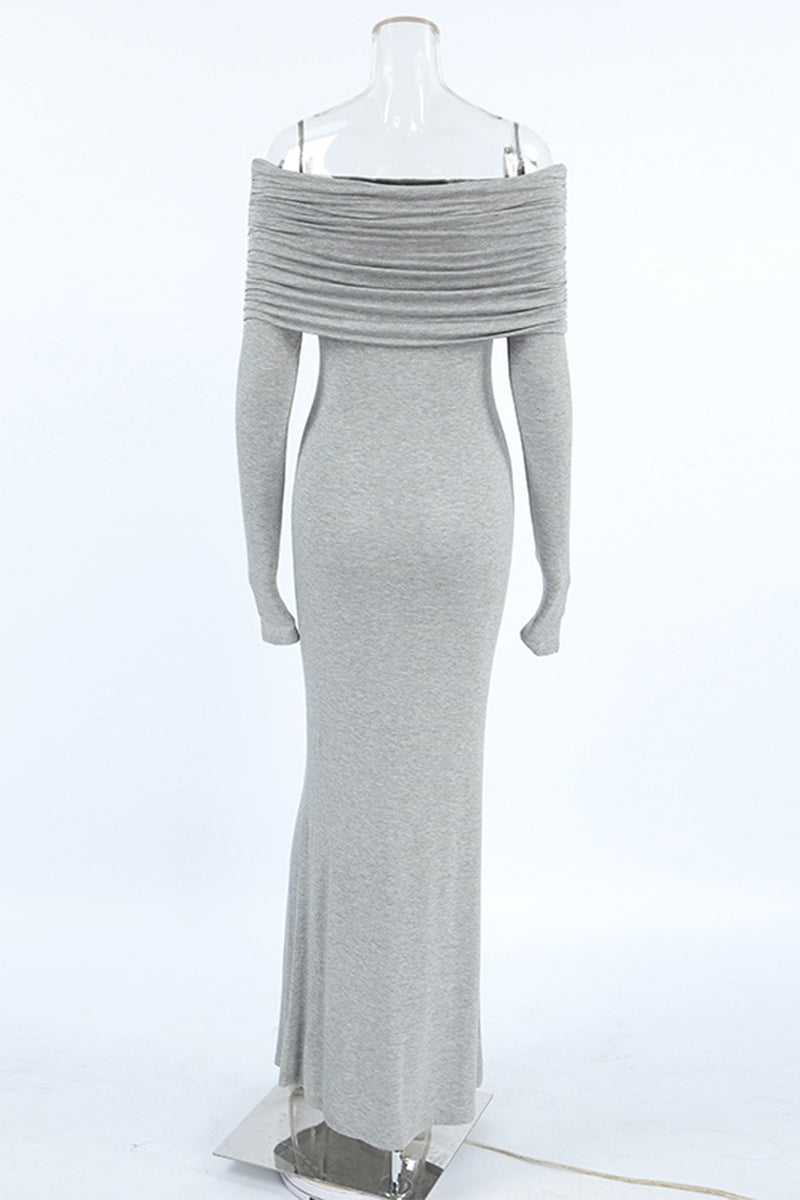 Sexy Street Solid Color Ruched Off Shoulder One Step Skirt Dresses - Fashionpara