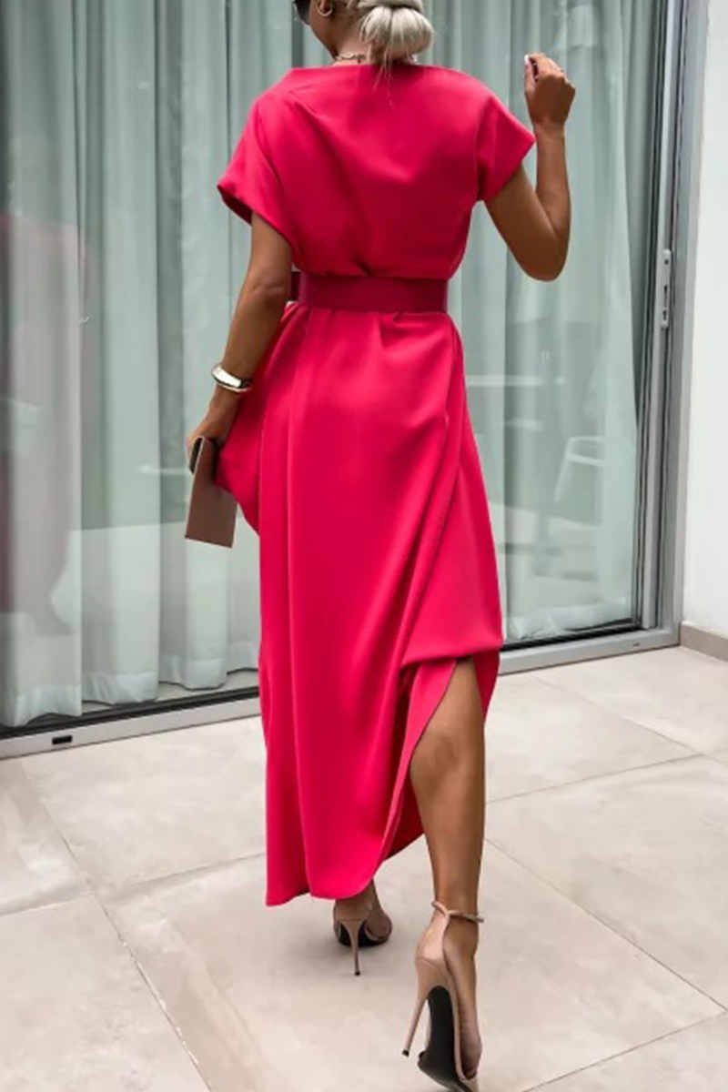 Casual Street Solid Color Without Belt Irregular Pile Heap Collar One Step Skirt Short Sleeve Dress(No Belt)(4 Colors) - Fashionpara