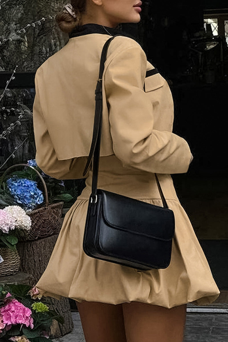 Casual Street Buttons Patchwork Contrast O Neck Long Sleeve Two Pieces - Fashionpara