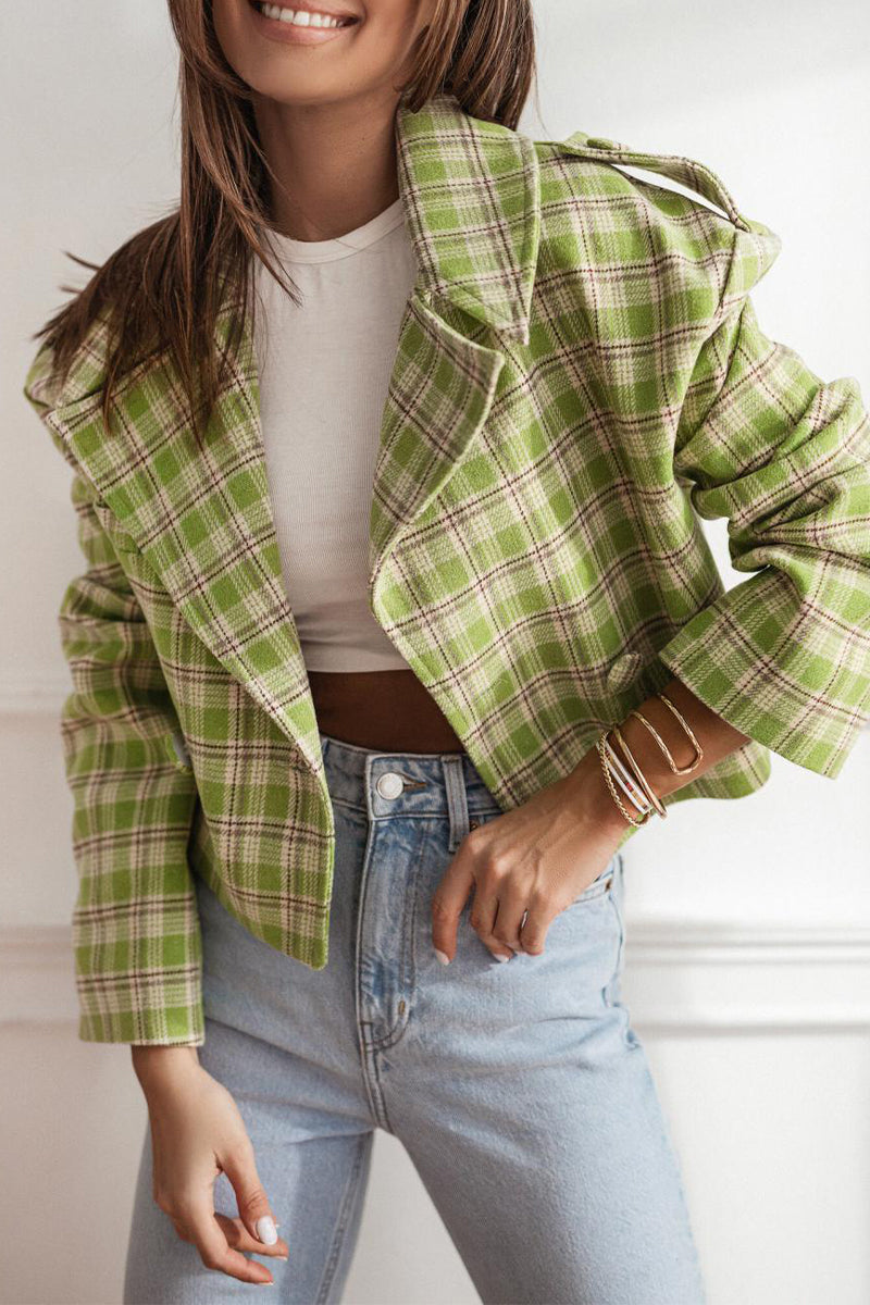 Stylish Plaid Turn-Back Collar Blazer Jacket for Every Occasion