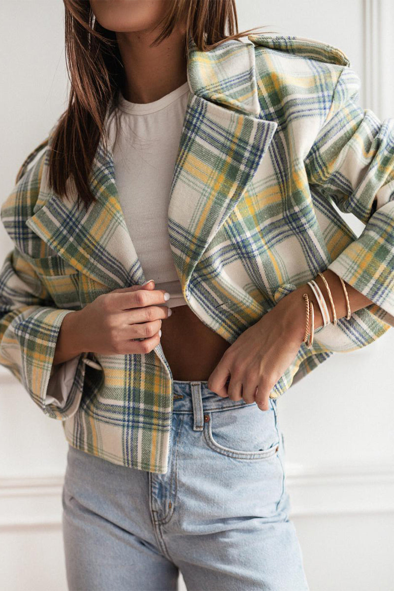 Stylish Plaid Turn-Back Collar Blazer Jacket for Every Occasion