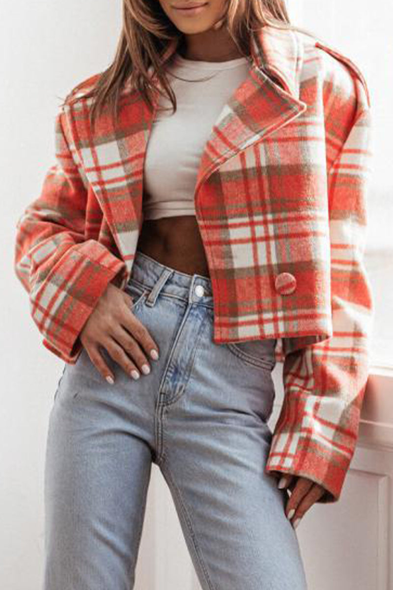 Stylish Plaid Turn-Back Collar Blazer Jacket for Every Occasion