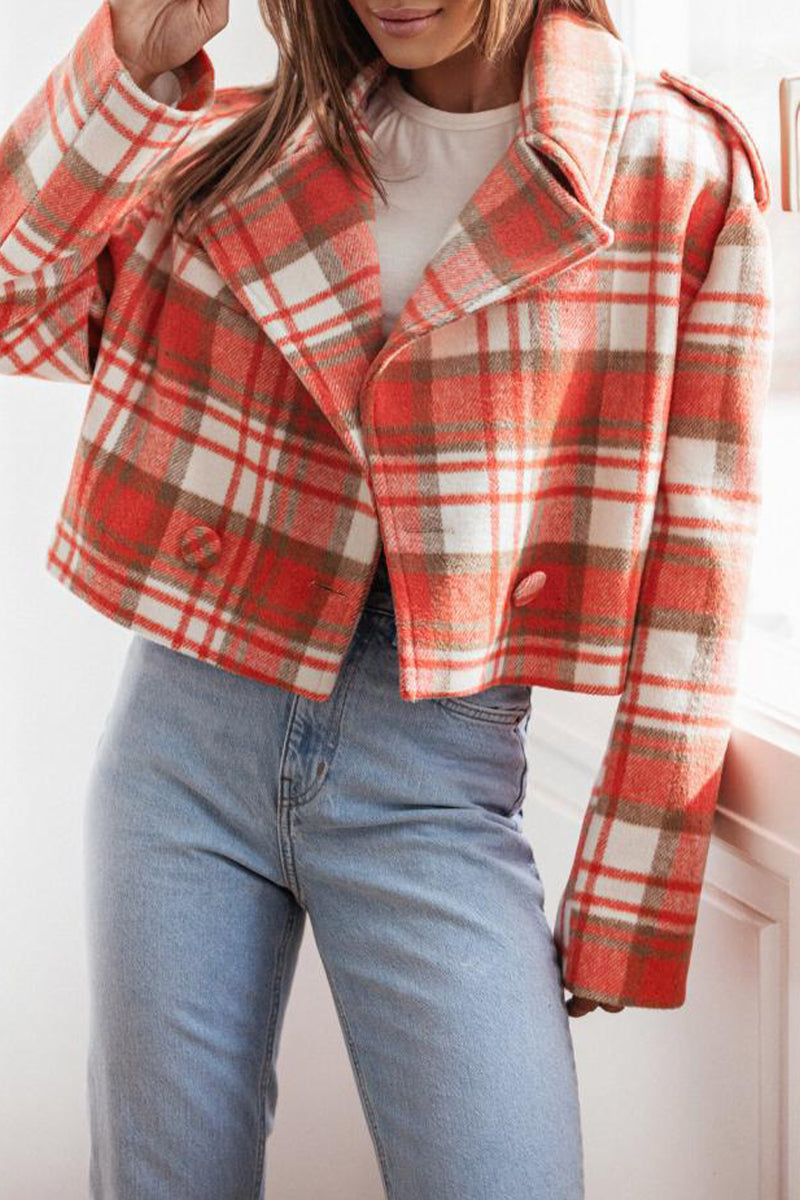 Stylish Plaid Turn-Back Collar Blazer Jacket for Every Occasion